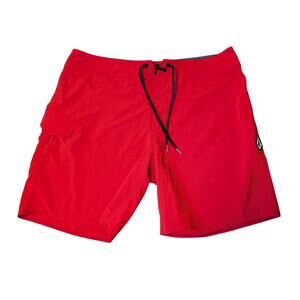 Volcom Lido Solid Mod Tech Boardshorts Men's Size 38 Red Stretch Surf Swim Suit